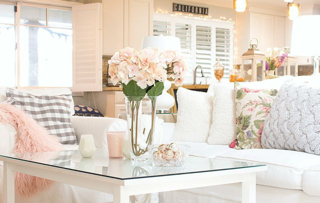 Textured room with plantation shutters